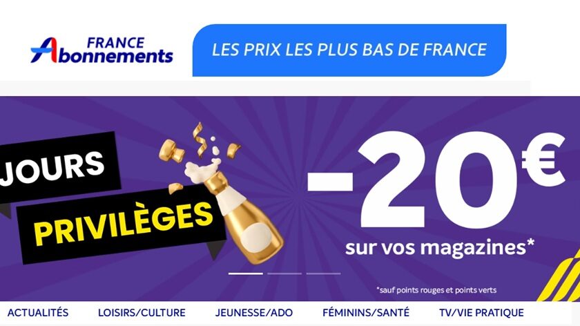les jours privilèges magazines 20€ de remise sur vos abonnements magazine