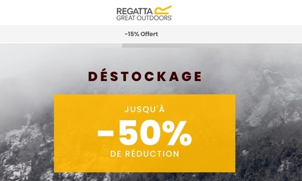 15% de remise supplémentaire sur le rayon liquidation Regatta (vêtements et chaussures outdoor)