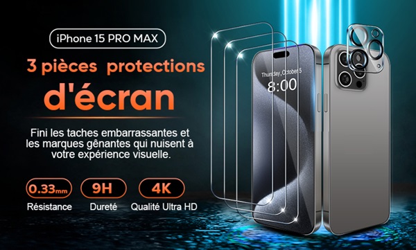 50% de remise sur verre de protection trempé pour série iphone 15 sovarcate