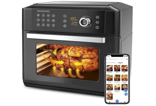 118,99€ four à air chaud Proscenic T31 1700W 15L avec 12 programmes (friteuse, rôtisseuse..) APP Control & Recettes en ligne