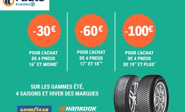 Jusqu'à 100€ de remise immédiat sur les pneus Hankook et Goodyear