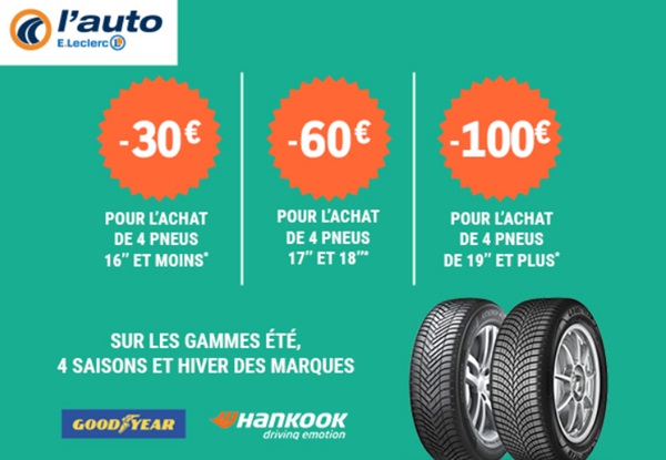 Jusqu'à 100€ de remise immédiat sur les pneus Hankook et Goodyear