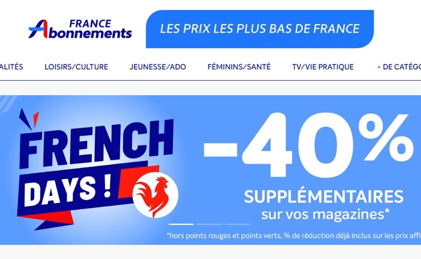 french days = 40% de remise sur tous les abonnements magazine