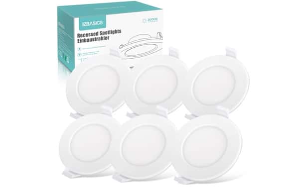 50% de remise sur le pack de 6 spots encastrables Led EZBASICS – 6 W ( = 14,99€)