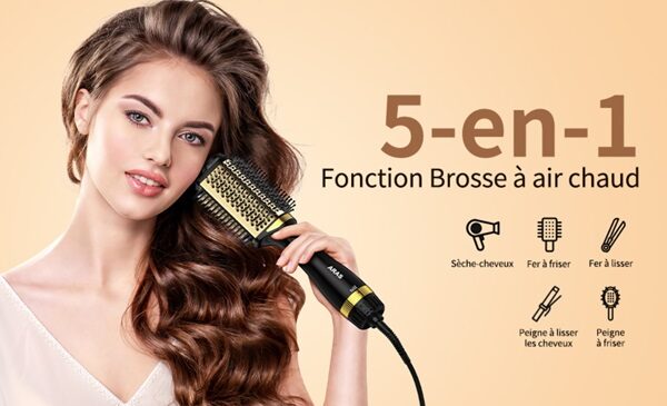 Promotion brosse chauffante aux Ions négatifs 5 en 1 ARAS : 23€ (sèche cheveux, fer à boucler…)