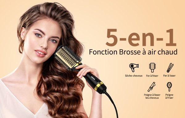 Promotion brosse chauffante aux Ions négatifs 5 en 1 ARAS : 23€ (sèche cheveux, fer à boucler…)