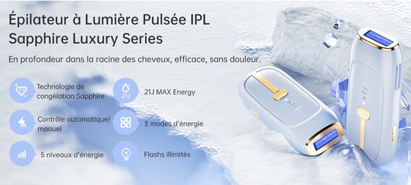 Promotion épilateur lumière pulsée Saphir de LUBEX 69,99€ port inclus