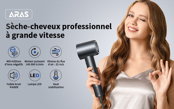 Sèche-cheveux aux ions négatifs ARAS au petit prix