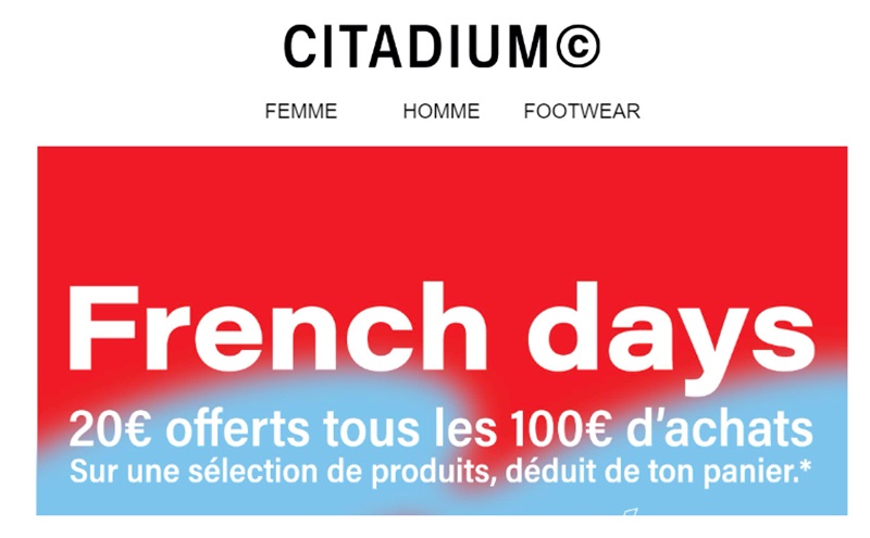 20€ de remise tous les 100€ d'achats pour les French Days Citadium !