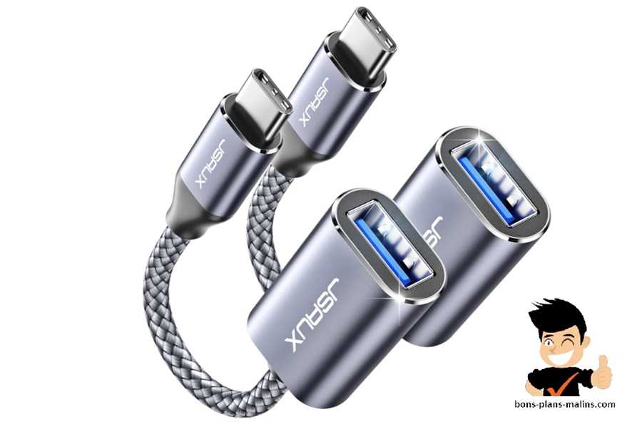 Promotion lot de 2 câbles adaptateurs USB C OTG vers USB 3.0 JSAUX
