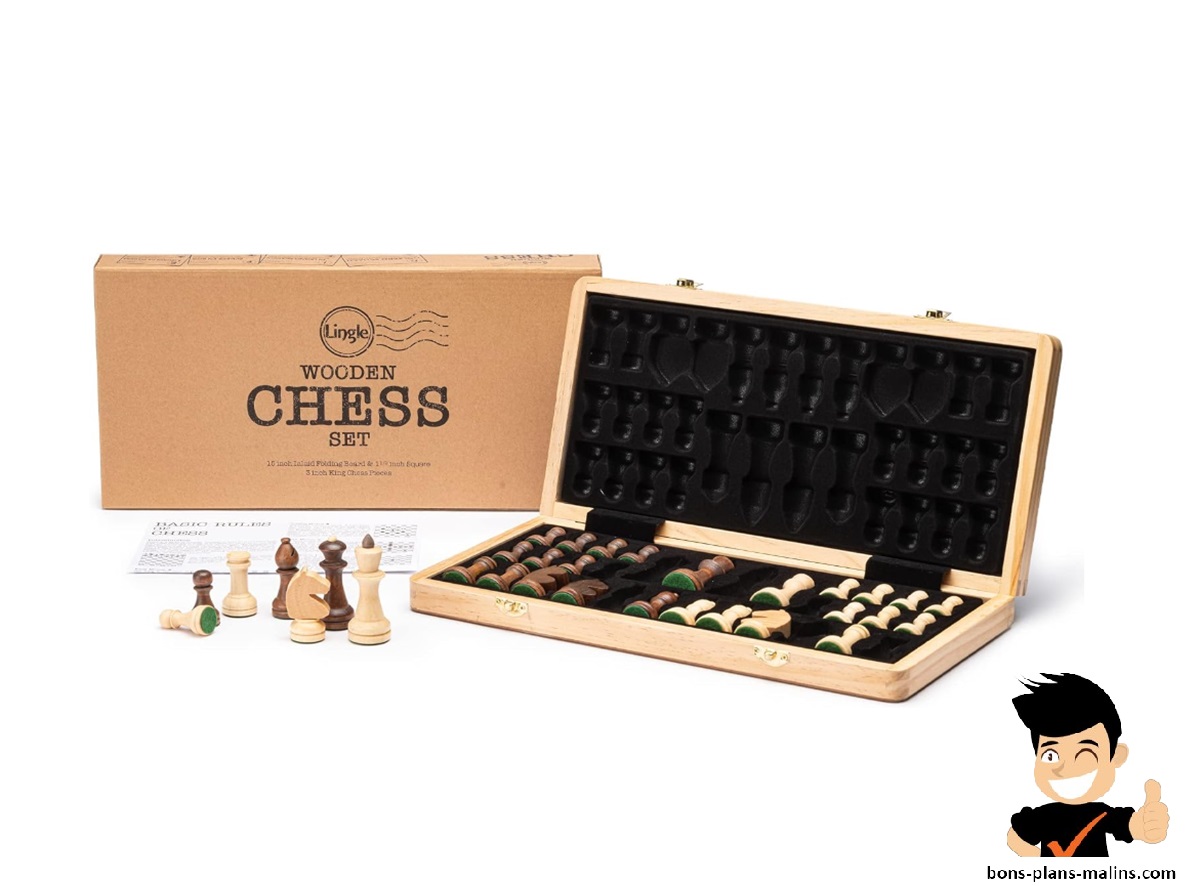 Promotion jeu d'échecs 38 cm pliable en bois Lingle à moitié prix