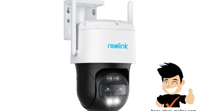 caméra de surveillance extérieur rotative avec double objectif, zoom et suivi automatique reolink trackmix wifi