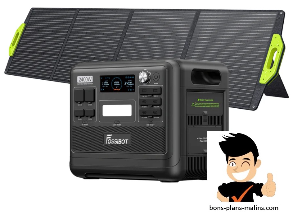 station d’alimentation portable 2400w fossibot f2400 + panneau solaire 200w