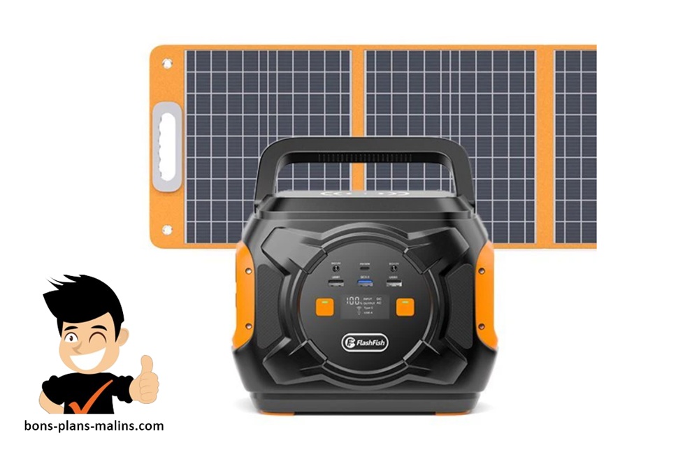 pack station d'énergie portable flashfish a301 (320w) + panneau solaire 100w