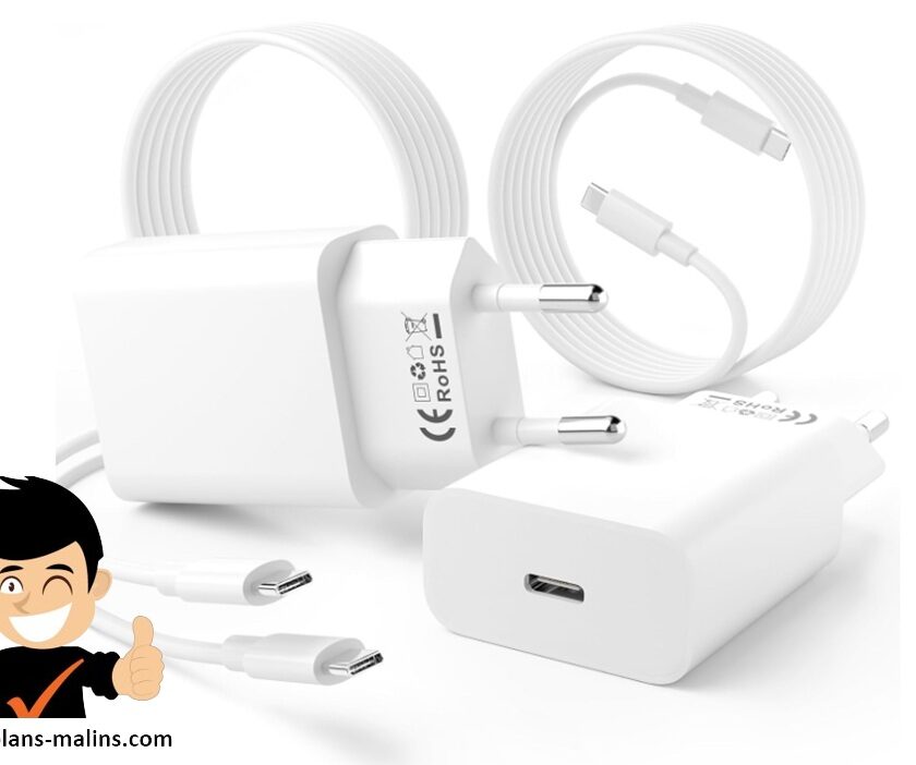 promotion lot de 2 chargeurs 20w + câbles 2m