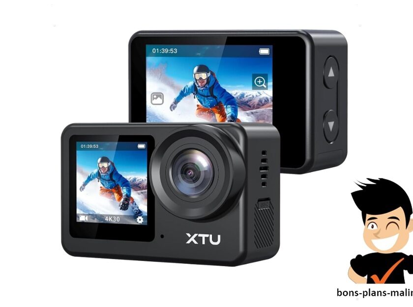 promotion caméra sport 4k xtu s6 avec double écran, accessoires et carte sd