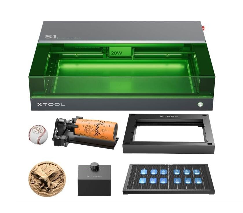 Découpeur graveur laser à diode xTool S1 20W (kit avec support objet cylindrique) en promotion 1456,99€ graveur laser à diode xtool s1 20w kit avec support objet cylindrique