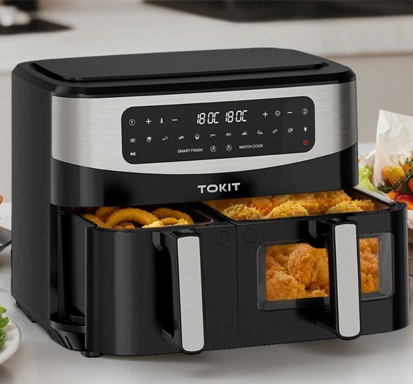 Friteuse sans huile Tokit 10L à 49,99 € : double compartiment pour cuisiner deux plats simultanément friteuse sans huile tokit 10l