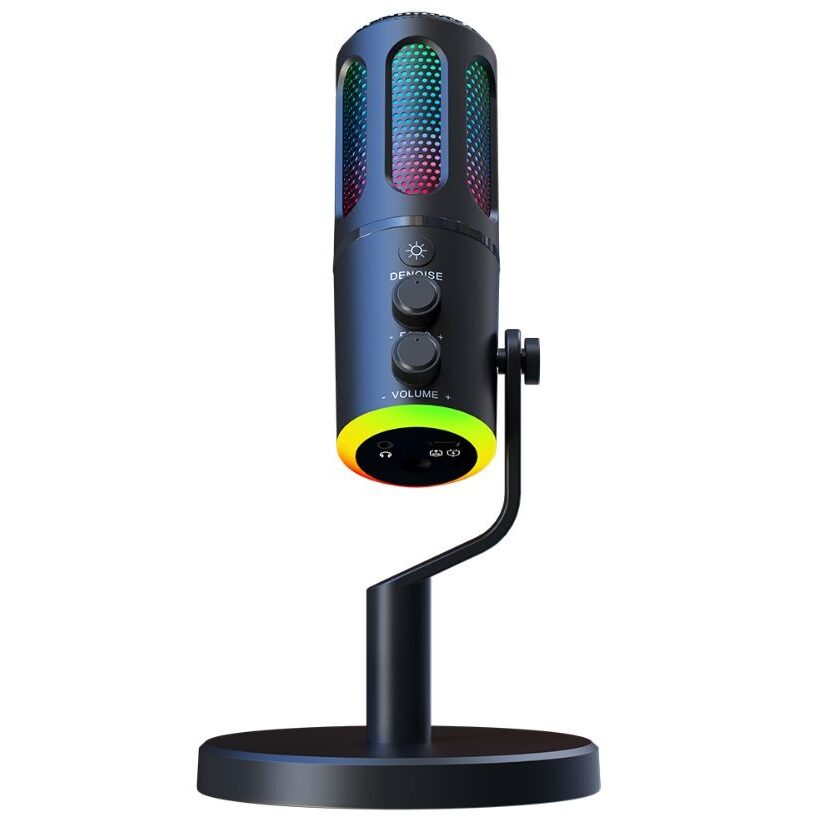 Microphone RGB avec réduction active du bruit et carte son en promotion à 22,99 € 🎤 microphone rgb avec réduction active du bruit et carte son