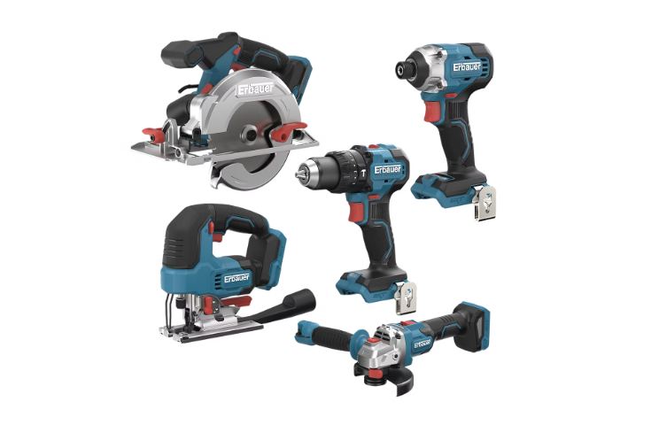Promo Erbauer 5 outils 18V à 399,90 € : perceuse, meuleuse, visseuse à choc, scies + 2 batteries 4 Ah promo erbauer 5 outils 18v