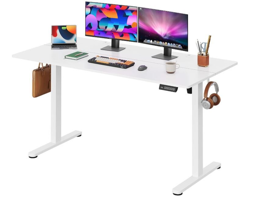 Bureau assis-debout électrique DEVAISE à 79,99 € (-40%) : 3 mémoires pour le télétravail bureau assis debout électrique devaise 140 x 70 cm