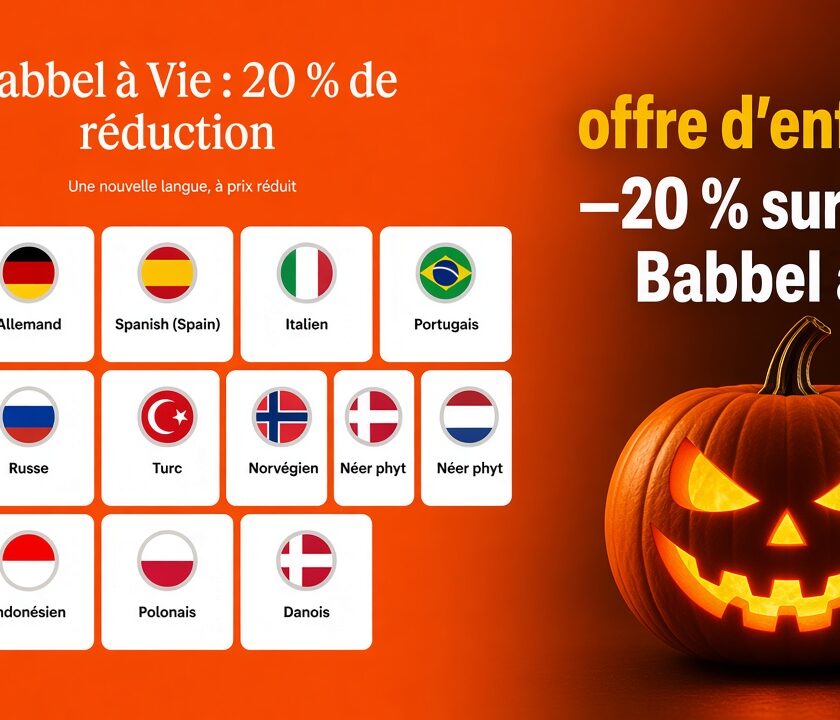 halloween babbel frappe fort avec −20 % sur l'offre à vie