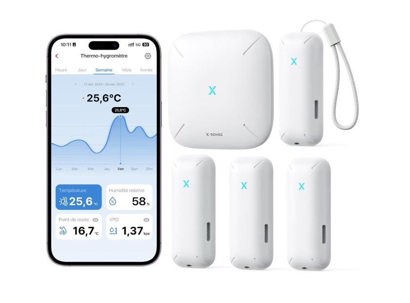 Promotion X-Sense STH0B-41 à 48,44 € : surveillez température et humidité dans 4 pièces promotion thermomètre hygromètre connecté x sense